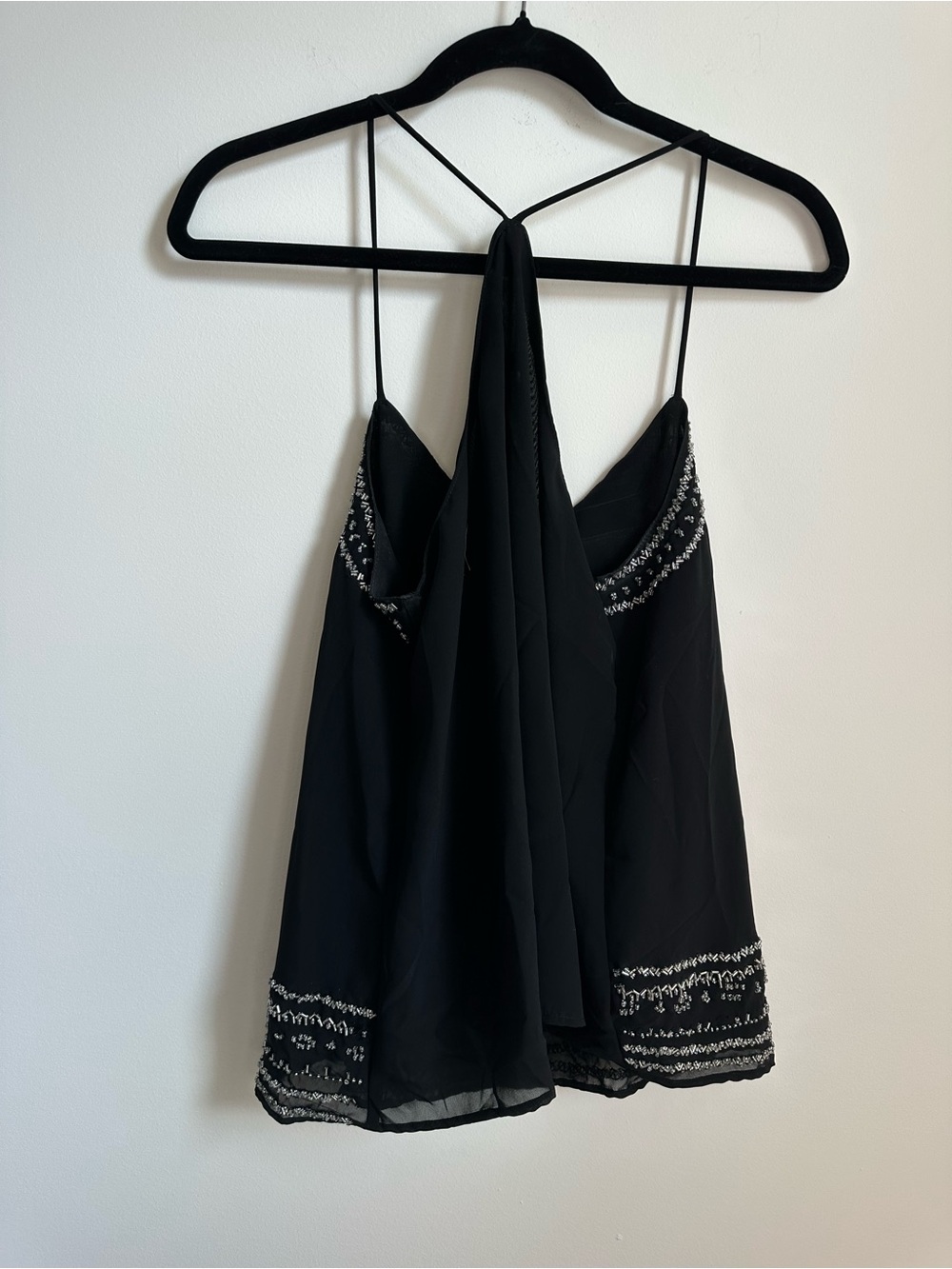 Angie Black Spaghetti Strap BeadedTank Double Lined Sheer Lightweight Festival - Picture 3 of 8
